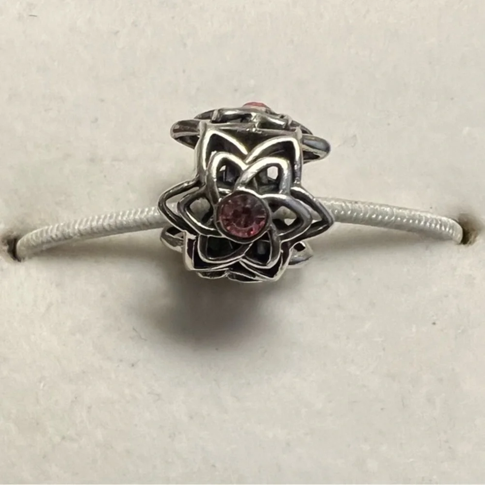 Chamilia Pink Garden Party Dahlia Swarovski .925 Silver Charm Bead EUC #198